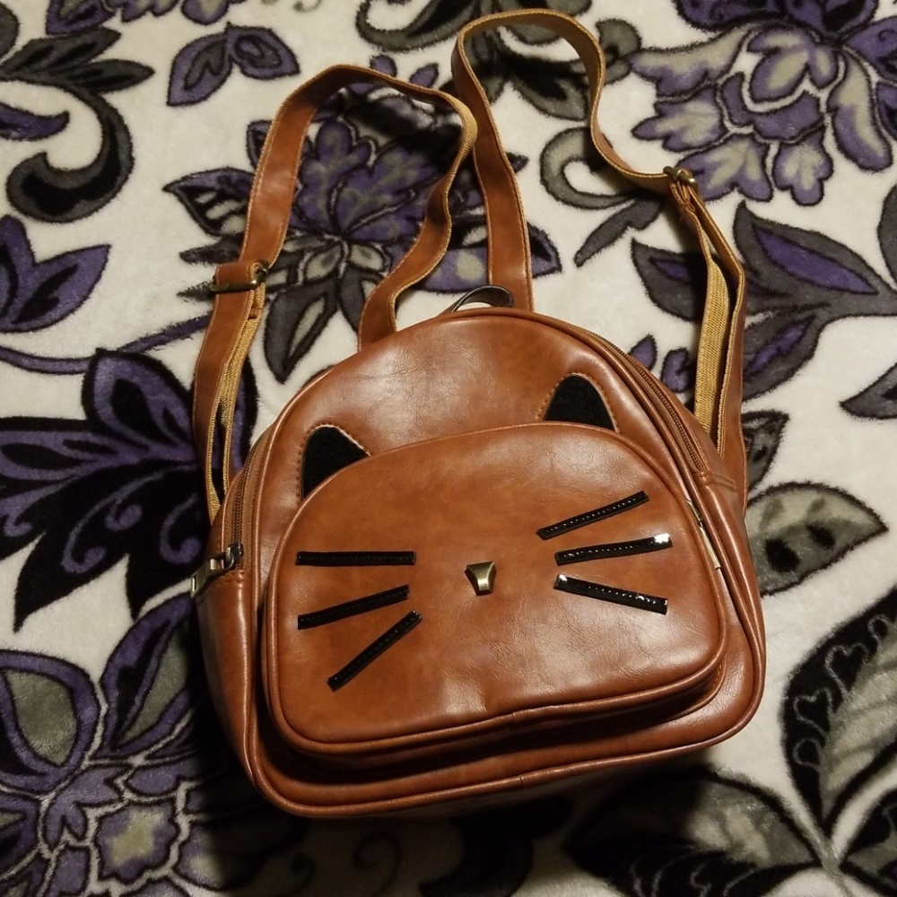 Cat vegan leather mini backpack
